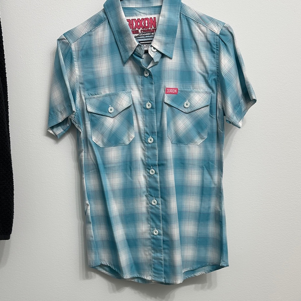 DIXXON Fria Blue Bamboo Plaid Women’s Short Sleeve Shirt
